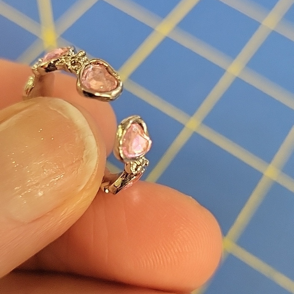 Silver Tone  Heart Ring with Pink Stones Adjustable Size 6.5 - Picture 4 of 4
